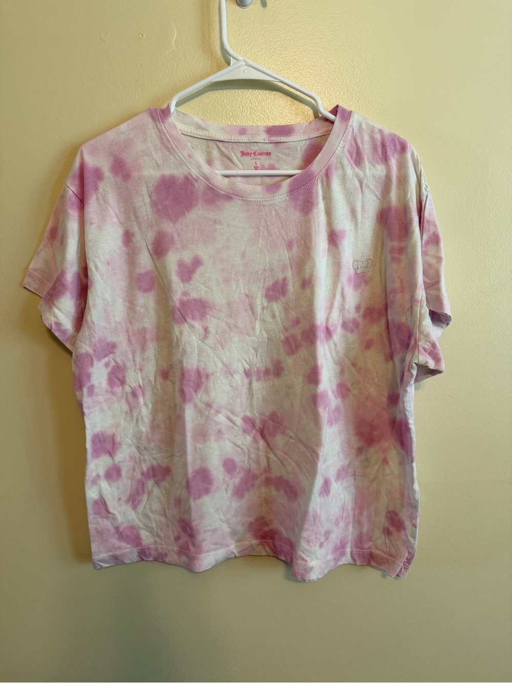 Juicy Couture White and Pink Tie-Dye Crewneck Tee